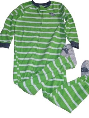 Carter's Green and White Striped Footie
